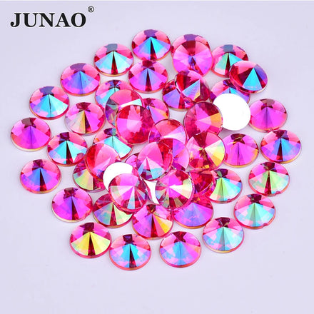 JUNAO 4mm 5mm 6mm 10mm Rivoli Acrylic Rhinestones Round Flat Back Crystals Glue on AB Diamonds Bulk for DIY Phone Case