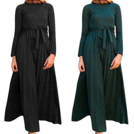 S-XXL New European and American Women's Long Dress Middle East Malay Pleated Flare Sleeve Dress