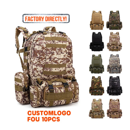 Hot Selling 50L Tactical Camouflage Oxford Waterproof Molle Zipper Closure Unisex Sport Backpack for Outdoor Hiking Climbing