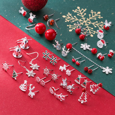 925 Silver Christmas Earrings for Women Trees Bells Snowflakes Stud Earrings for Girls Thanksgiving Xmas Jewelry