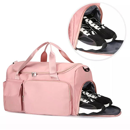 Wholesale Pink Waterproof Foldable Travel Bag Multifunctional Sports Gym Bag with Shoe Compartment