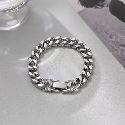 Punk No Fade Tarnish Waterproof 18cm Curb Chain Cuban Link Bracelet Women Silver Plated 316 Stainless Steel Thick Cuban Bracelet