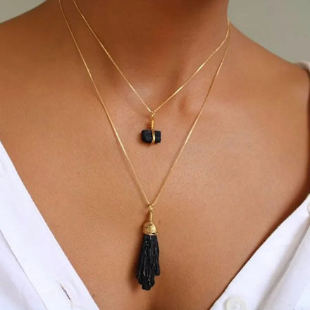 Dainty Raw Black Tourmaline Necklace 18k Gold Filled Wire Wrapped Crystal Natural Stone Necklace Jewelry