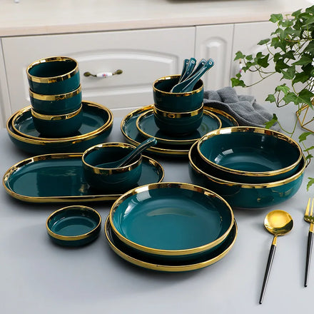 Wholesale Luxury Restaurant Home Ceramic Plate Dinnerware Set Nordic Tableware