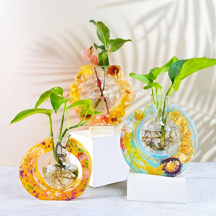 YS Hydroponic Plant Propagation Station Silicone Mold Epoxy Resin Hexagon Round Square Flower Vase Stand Mould Kit