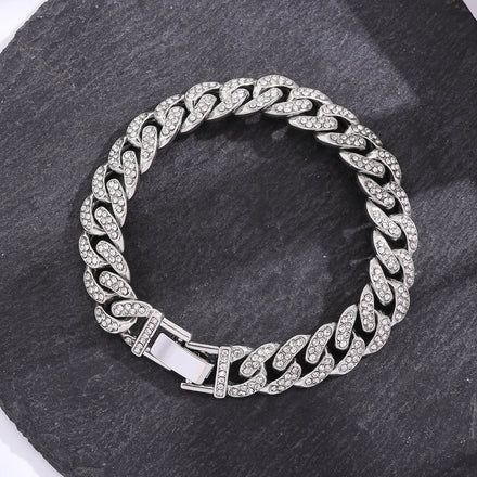 Hip Hop No Fade Tarnish 13mm Thick Diamond Curb Chain Cuban Link Bracelet Silver Plated Stainless Steel Iced Out Cuban Bracelets