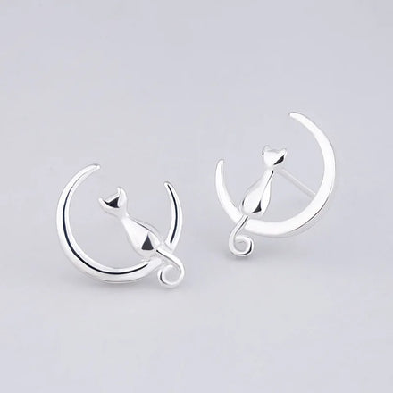 Hot Sale Minimalist Rectangle Copper Earrings Cat Moon Earrings Cat Lovers Gift for Women
