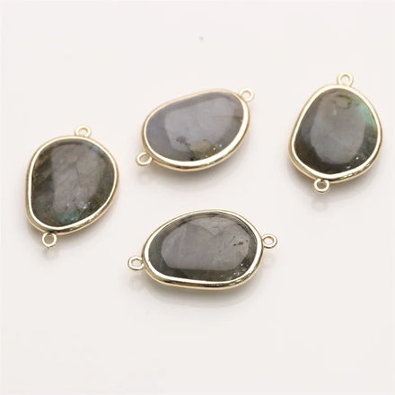 Natural Labradoriter Pendant with Copper Stone Charms 18K Gold Plated Trendy Necklace Jewelry