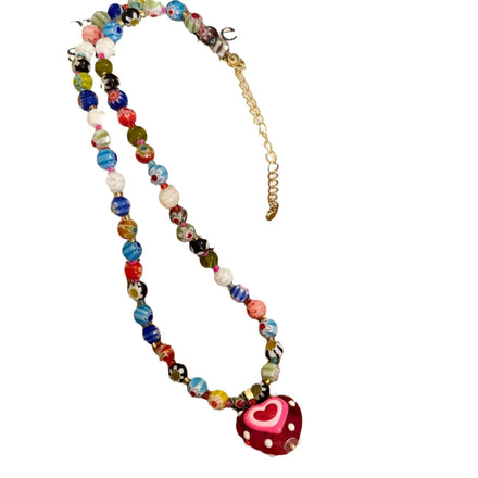 Women Girl Party Souvenir Elegant Sweet Fashion Lampwork Murano Glass Heart Pendant Jewelry Necklace