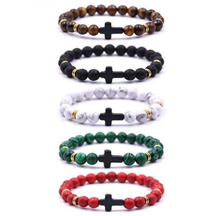 SC Wholesale Bohemian Colorful Agate Bead Bracelet Vintage Natural Stone Bracelet Fashion Retro Cross Bracelet for Women