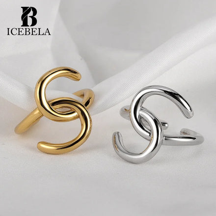 ICEBELA Jewelry Designer Brand Women Geometric Rings 2026 New Arrival 925 Sterling Silver Adjustable Opening Ring for Girls