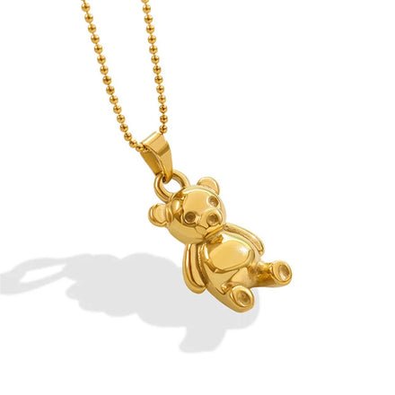 Cute Doll 18k Gold Plated Teddy Bear Jewelry Pendant Stainless Steel Cute Charms Pendants Necklaces for Women