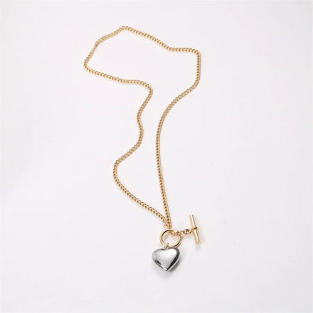 High Polishing OT Clasp Stainless Steel Cuban Chain Gold Plated Silver Heart Charms Pendant Women Necklace Custom Jewelry