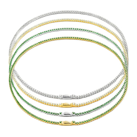 FUAMAY Woman Man 2MM Diamond Tennis Necklace 925 Sterling Silver Green White CZ Stone Tennis Chains