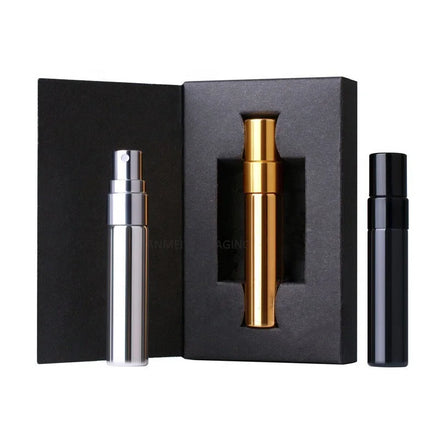 Custom Logo Luxury Perfume Atomizer Packaging 5ml 10ml Screen Printed Gold Silver Black Glass Bottle with Pump Sprayer and Box