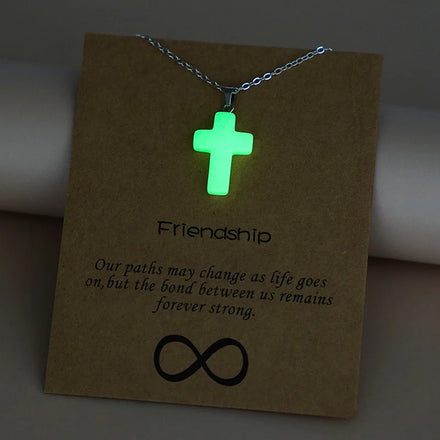 Luminous Hexagonal Heart Stainless Steel Crystal Fluorescent Cross Star Cone Water Drop Pendant Necklace for Women Men