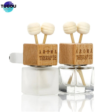 Hot Sale Cars with Wooden Caps Perfume Air Freshener Diffuser Empty Glass Refillable Bottle Car Suspension Container