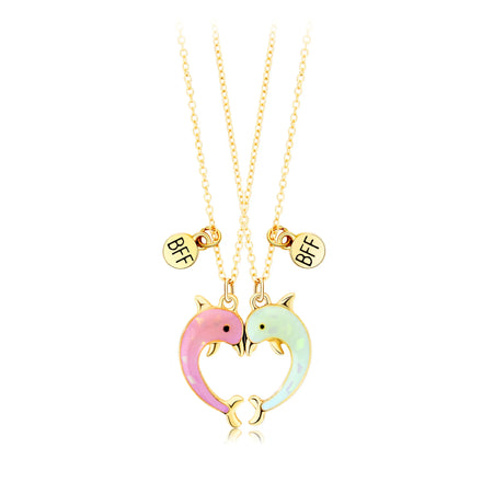 2Pcs/Set 2023 Simple Candy Color Dolphin Magnetic Couple Necklace Cute Cartoon Bff Necklace Friendship for Children Hot Sale