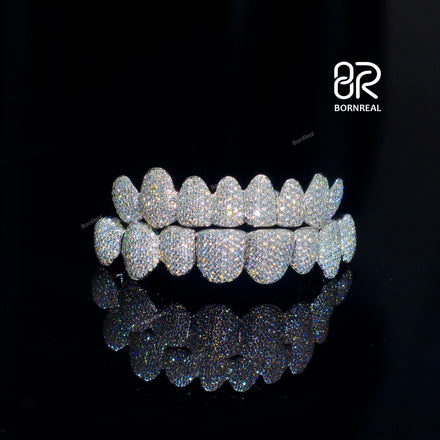 Custom Hip Hop Jewelry 925 Sterling Silver Ice Out VVS Diamond Round Cut Honeycomb Moissanite Teeth Grillz for Men Women