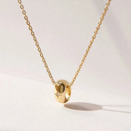Starry-element Necklace Delicate Round-ring Pendant with Zircon Inlay Clavicle-length Chain Women's Fashionable Necklace