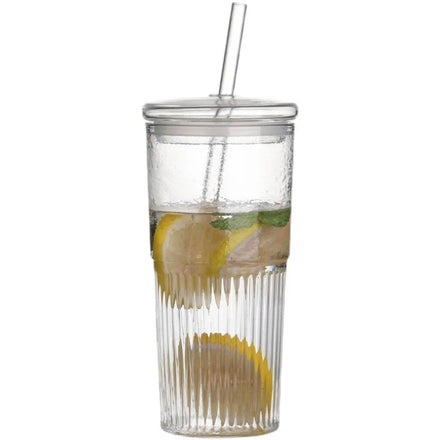 20 oz Transparent Borosilicate Glass Cup with Lid and Straw Cappuccino Cup Coffee Mug