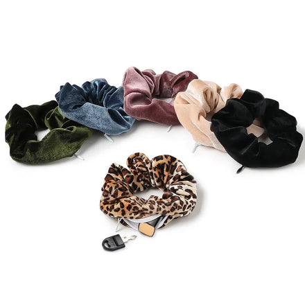 Q&Y Custom Zipper Pouch Scrunchy Hair Accessories Secret Pocket Hidden Elastic Large Velvet Scrunchies With Zipper