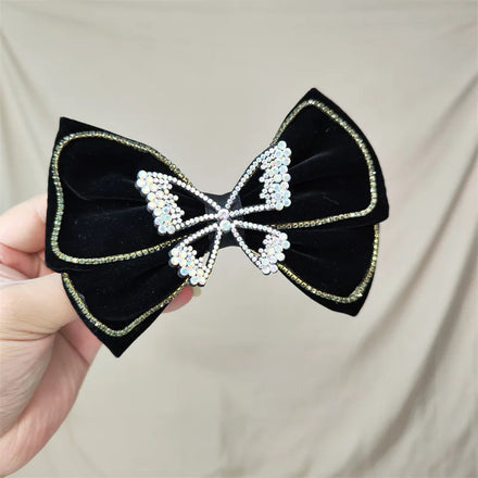 Women Luxulry Bling Butterfly Hair Clip Velvet Bow Hair Pins Fabric Red Rhinestone Butterfly Hair Clips