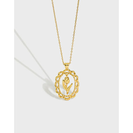 925 Sterling Silver Flower Tulip Pendants for Necklace Hollow Oval Charm Men Necklace Fine Jewelry Necklaces for Women Girls