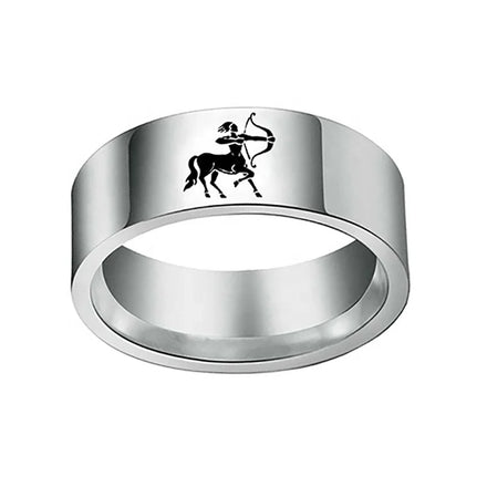Stainless Steel Ring Laser-engraved 12 Zodiac Silver Couples Band Finger Rings for Birthday Gift