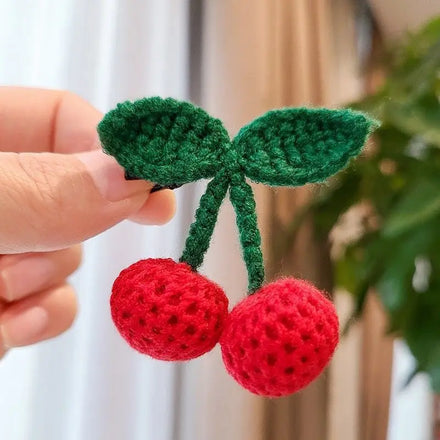 Hot Selling Korean Kawai Cherry Hair Claw Side Clips Women Girls Kids Woolen Thread Cherry Hairpin