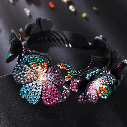 Korean Flower Crystal Hairpin Female Adult Rhinestone Hair Claw Headwear