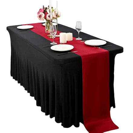 6ft Black Spandex Table Skirts Wrinkle Resistant Fabric Table Skirt Fitted Stretch Tablecloth Rectangle Stretch Tables Covers