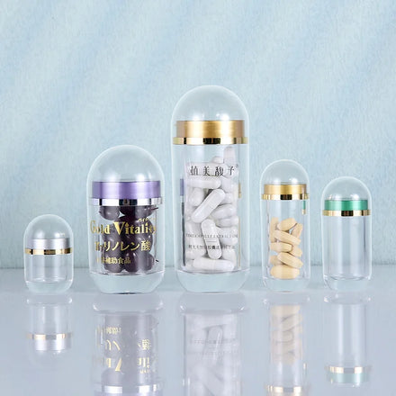 CUSTOM Plastic Pill Bottle Empty Solid Plastic Bottle Case Holder Container Vials Box with Screw Cap for Powder Capsule Tablets