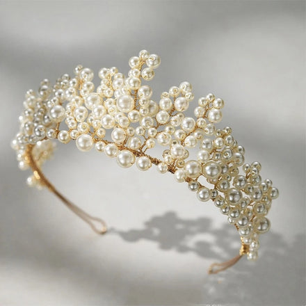 Customized Hairband for Wedding Birthday Alloy Pearl Crown Tiara Bridal Headband