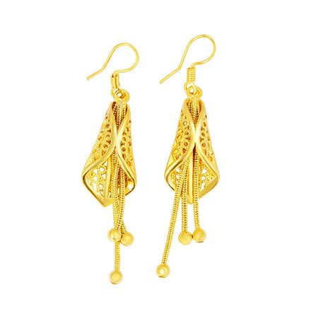 Trendy Leaves Earrings Bohemia Long Hollow Earring Women Jewelry Vietnam Shajin Tassel 24K Gold Plated Earrings