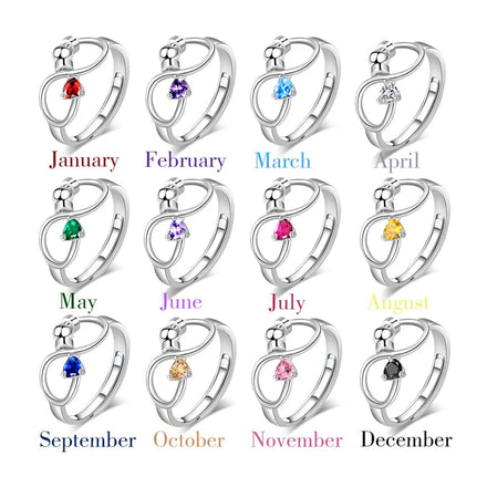 Adjustable 1-12 Birthstone Decompress Anti-anxiety Spin Ringsfor Wedding Family Mother Days Birthday Jewelry Gifts