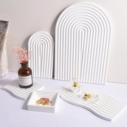 RM343 U Shaped Large Wave Design Resin Epoxy Tray Silicone Concrete Mold Tray Mold for Handmade Craft Making