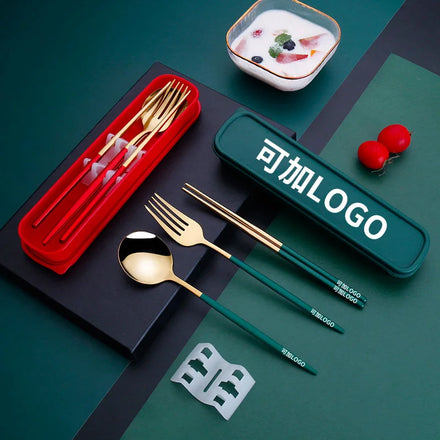 Outdoor High Quality Stainless Steel Flatware Travel Portable Box Cutlery Spoon Chopsticks Set 2 Pcs