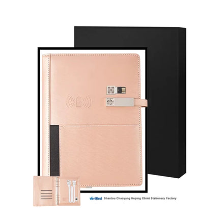Multifunctional A5 PU Cover Notebook Wireless Charging Power Bank Business Gift Set with Magnetic Lock