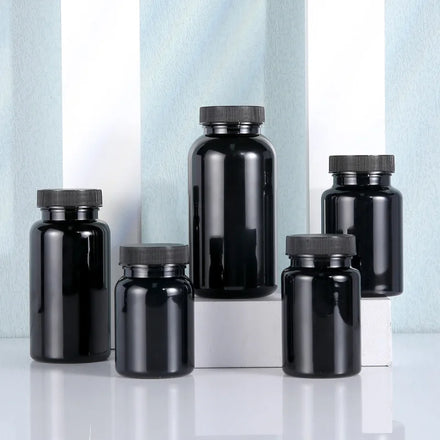 CUSTOM Black Plastic Pill Bottle Powder Candy Bath Salt Sealing Paste Empty Pills Tablet Capsule Vitamin Supplement Container