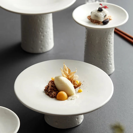 White Ceramic Fruit Plate High Foot Cold Dishes Dessert Snacks Compote Nut Tea Serving Tray Cake Stand Restaurant Dinnerware Set