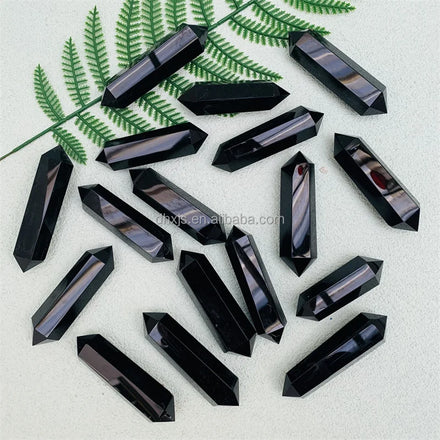 Hand Carved Natural Black Obsidian DT Quartz Crystal Point Tower Healing Crafts Reiki Making Pendant Gift Decoration