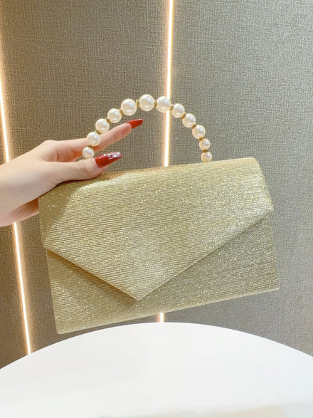 2026 Evening Bag Clutch Purse Lady Girl Handbags Chain Crossbody Bag Wedding Pearl Handle Bag Gold Designer Satin Luxury Handbag