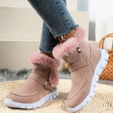 MIO Winter Boots for Women Thick Fluffy Plush Fur Lined Warm Snow Boots Comfortable Zipper Ankle Booties Waterproof Outdoor