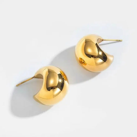 Wholesale Fine Fashion Chunky Hoop Earrings 18K Gold Plated Stainless Steel Trendy Moon Crescent Thick C Shape Geometric Parties