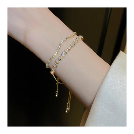 HOVANCI Brilliant Cut Cubic Zirconia Bracelet Adjustable Bolo Simple Round Chain CZ Tennis Bracelet for Women Party