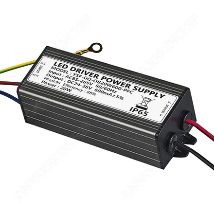 20W 600mA LED Lamp Isolated Constant Current Driver Power Supply 85-265V AC to DC 24-36V Aluminum Case Lighting Transformer IP65