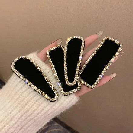 Black Crystal Pearl Hair Clips Autumn and Winter Bling Bling Diamond Sparkling Rhinestone Velvet Hair Clip