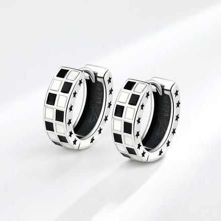Hot Sale Unique Fashion Geometric Minimalist Vintage Copper Dangle Drop Black White Grid Earrings for Women Girls Jewelry Gifts