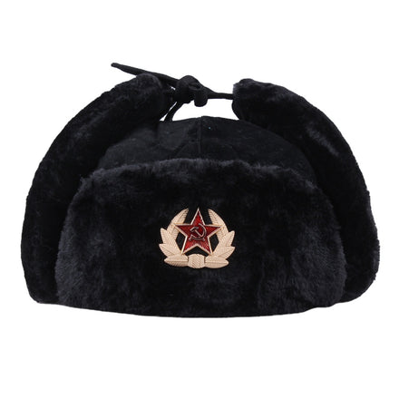 logo custom Waterproof Russian Soviet Hats Artificial Rabbit Fur Ushanka Winter Cold Weather Hat for Men With Soviet Red Star